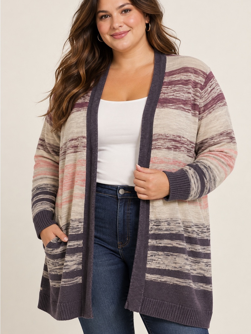 Torrid Size 2 Striped Open Front Longline Cardigan Sweater